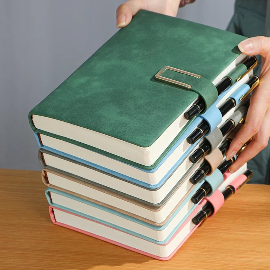 Vintage A5 leather notebook with personalized soft cover - perfect for business meetings and college life