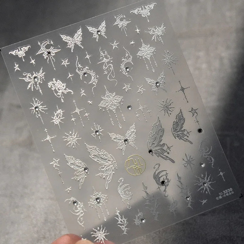Fantasy Shiny Shell Light Butterfly Rhinestone Bohemia Hot 5D Soft Embossed Relief Nail Art Sticker 3D Decal Decoration Manicure