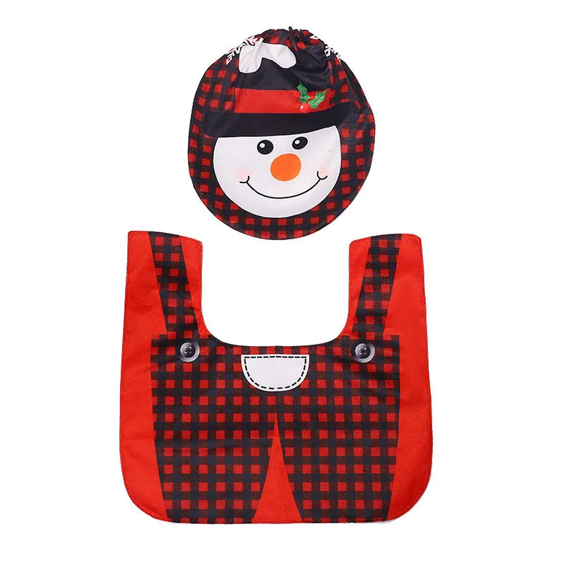 Santa Claus Snowman Toilet Two-piece Set Creative Cartoon Toilet Mat Toilet Seat Lid Cover Floor Carpet Set Christmas Decoration