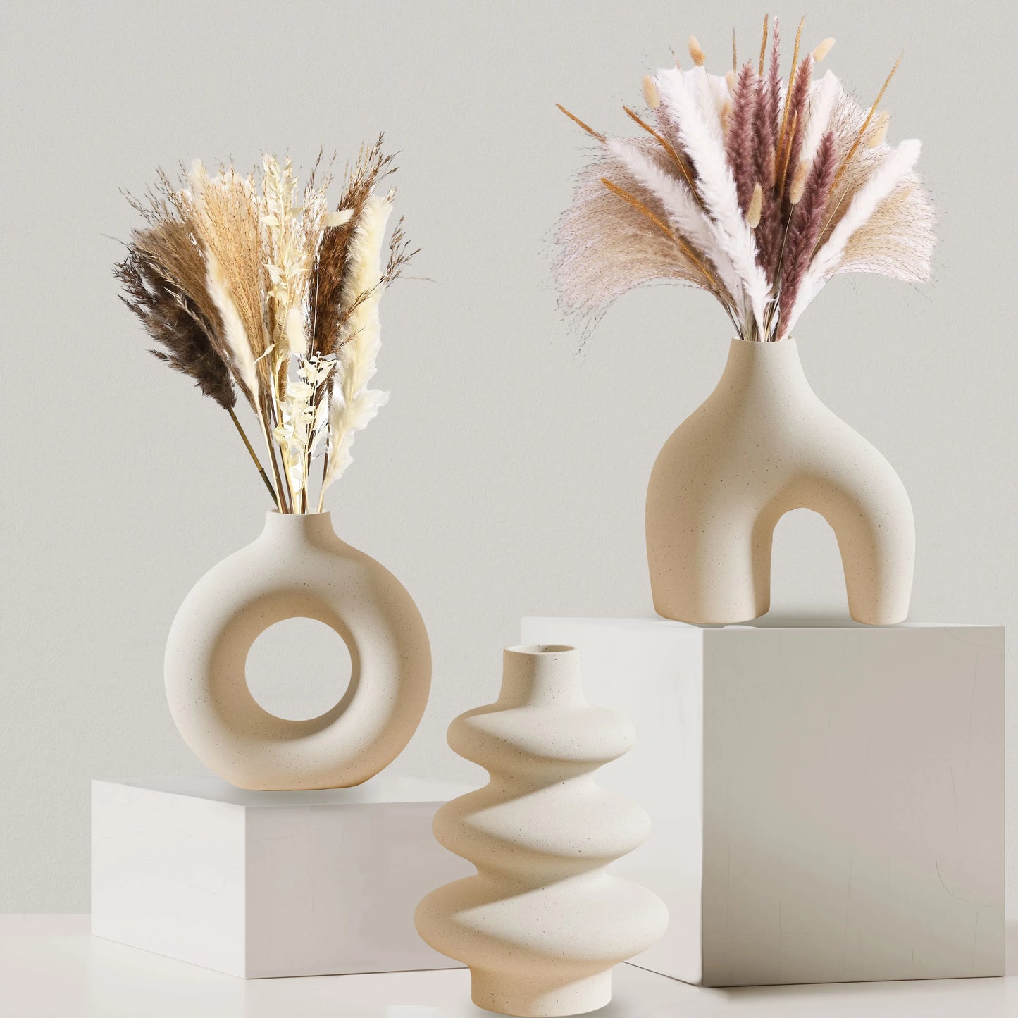 Choice Keramikvase 3er Set Geometrisch - 3 Stk Glasiert