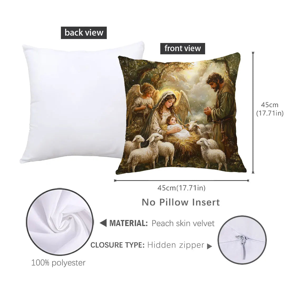 4/1PCS Christmas Throw Pillow Cover with Jesus Birth Design,45x45cm Soft Comfortable,forLiving Room SofasBedroom Christmas Decor