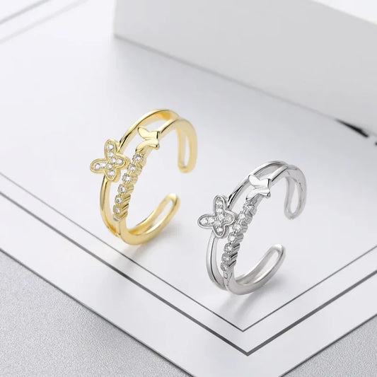 Exquisite Zircon Double Opening Butterfly Ring for Woman Fashion Jewelry 2025 New Wedding Party Luxury Accessories Rings Gifts