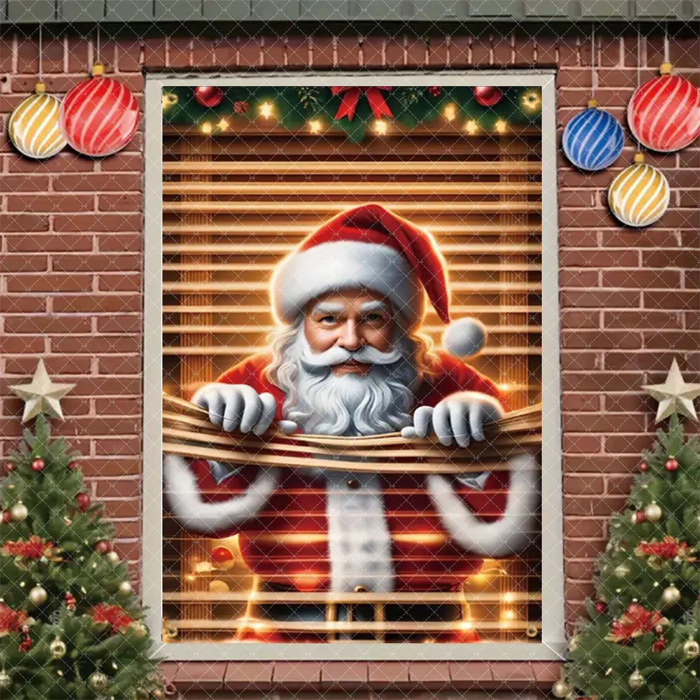 Merry Christmas Door Banner Santa Claus Window Hanging Christmas Tree Snowman Backdrop Cute Elf Room Supplies Party Decorations