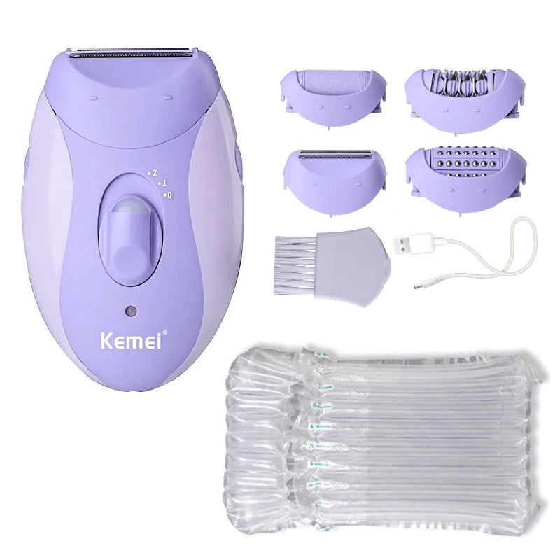 Kemei 4in1 Women Epilator Electric Shaver Facial Body Hair Removal Lady Leg Bikini Trimmer Hair Remover Underarms Rechargeable