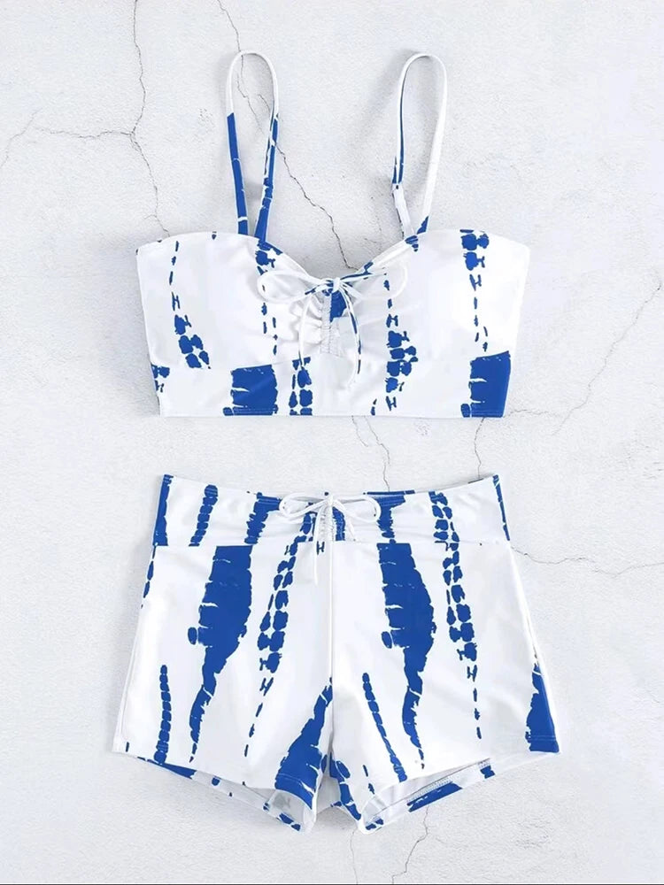 Damen Bikini 2025 - Hochtailliger Drawstring Front Shorts Bikinis für Frauen