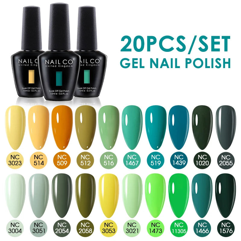 NAILCO 15ml 20pcs/Set UV Gel Nail Polish Semi Permanent Esmalte Vernis LED Gel Varnishes Soak Off Nail Art DIY All For Manicure