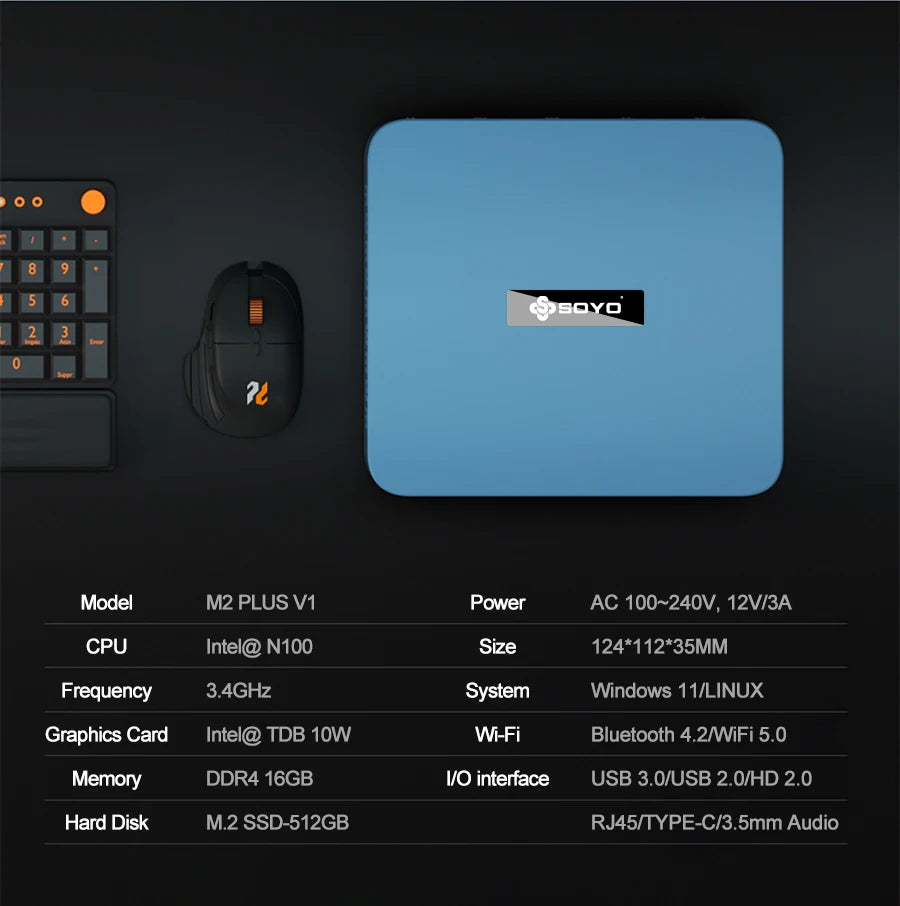 SOYO M2 Plus V1 Intel N100 - 16 GB, 3,4 GHz, Compact