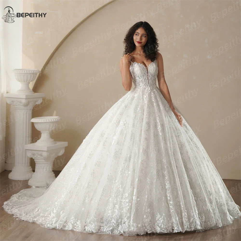 BEPEITHY Customisierte Glitter-Prinzessin-Elefanten-Wedding-Dresses-Für-Frauen-Sleeveless-Shinny-Lace-V-Neck-Bride-Ball-Bridal-Gown-2025