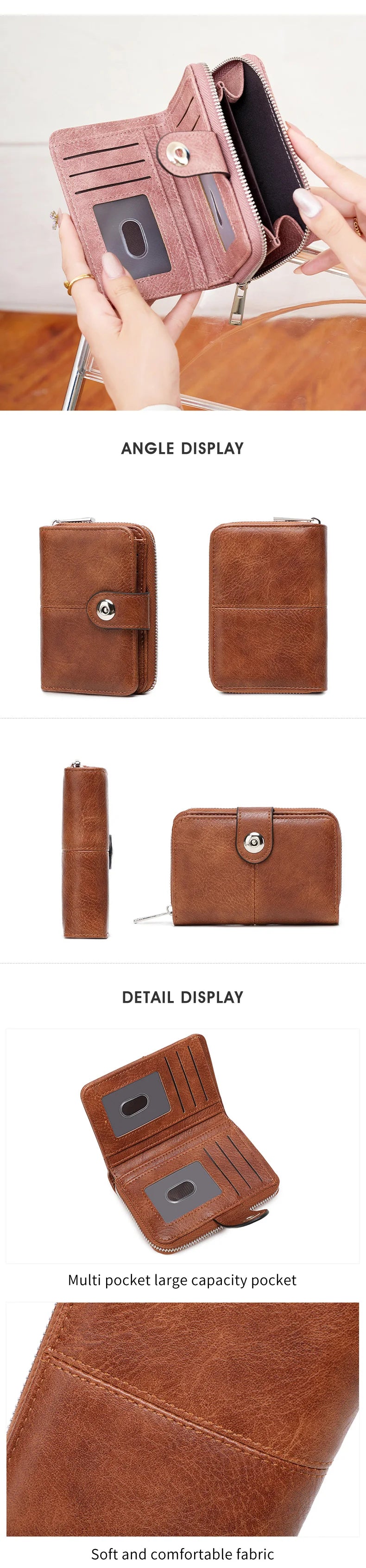 Neue Frauen Geldbörse Retro Dreifach RFID Schutz Kurz Stylish Design Große Kapazität Reißverschluss Schnalle