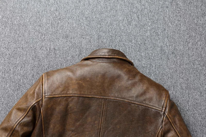 Men's Genuine Leather Jacket Natural Cowhide Hunting Jacket First Layer Cowhide American Retro Motorcycle Jacket Short Jacket