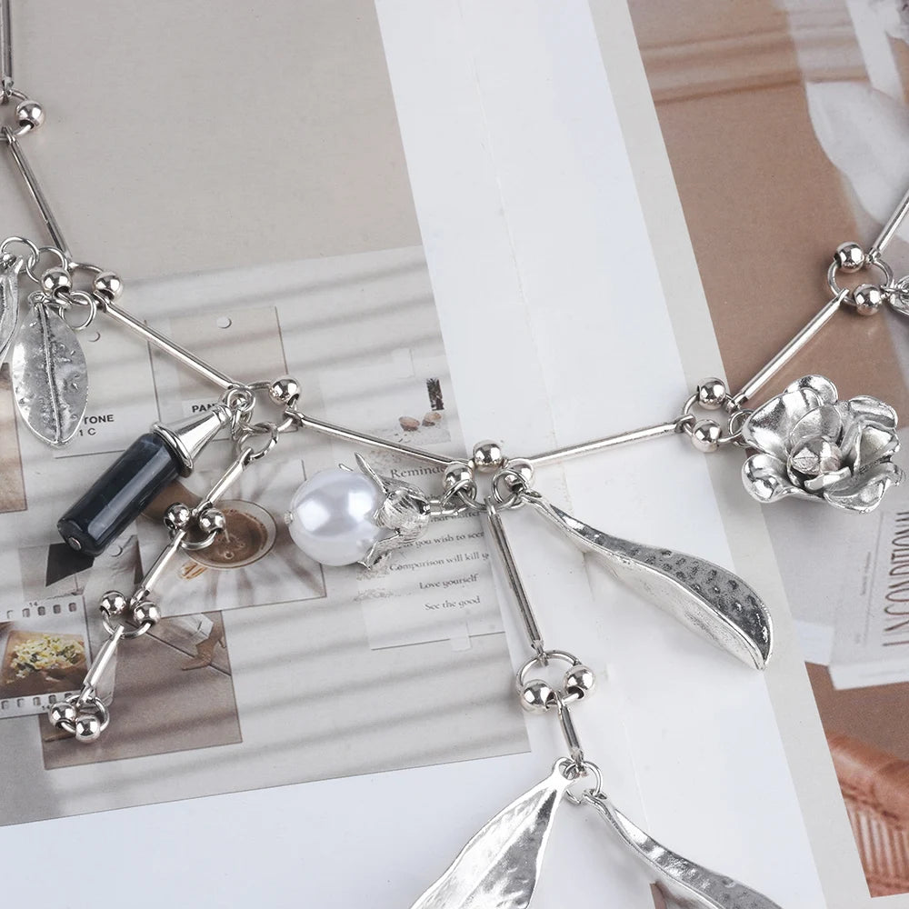 Colier cu frunze de perle PPG PGG Boho - Aliaj de zinc, aur