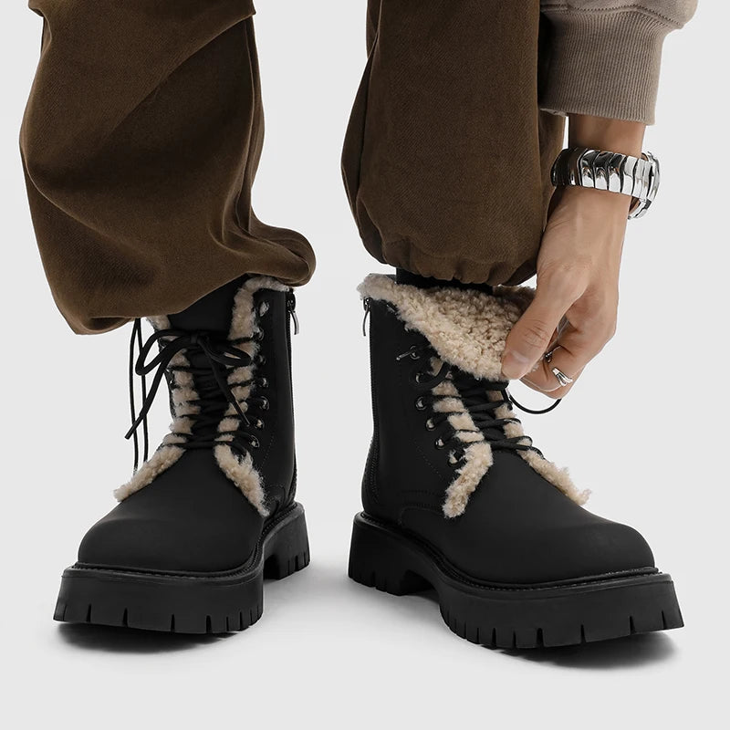 CN Fujian Warme Bequeme Schnürstiefel Leder Veloursleder - Absatz 3-5 cm Innen PU Kurzplüsch