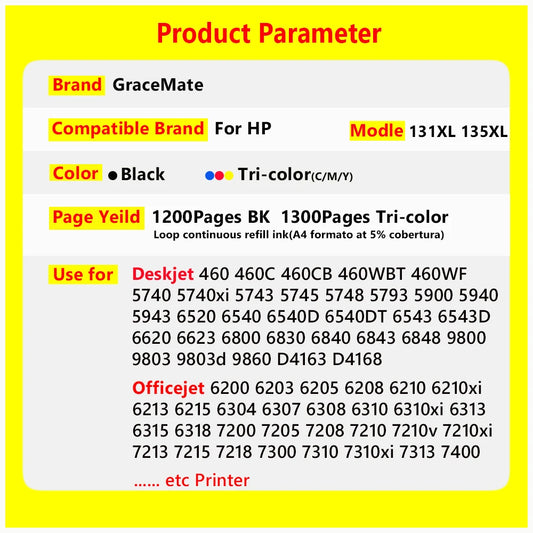 GraceMate 131XL 135XL Nachfüllpatrone - XL Kapazität