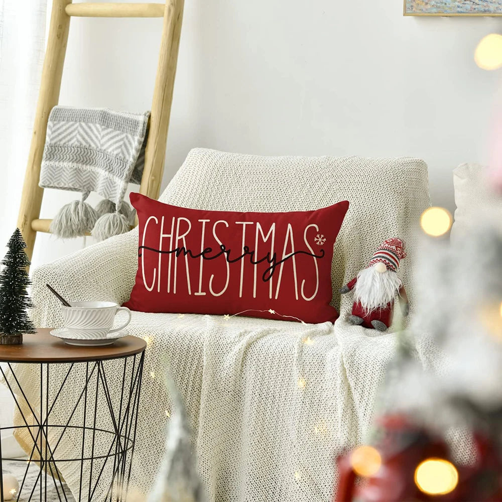 Merry Christmas Decorative Pillow Cover 30x50cm Linen Throw Pillowcase Christmas Decorations Home Decor Bedroom Cushion Cover