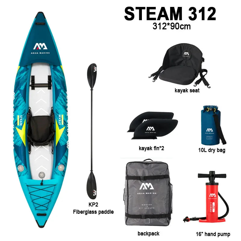 AQUA MARINA 1 2 person inflatable boat sport kayak model STEAM canoe pvc dinghy raft pump seat drop stitch floor laminated PVC
