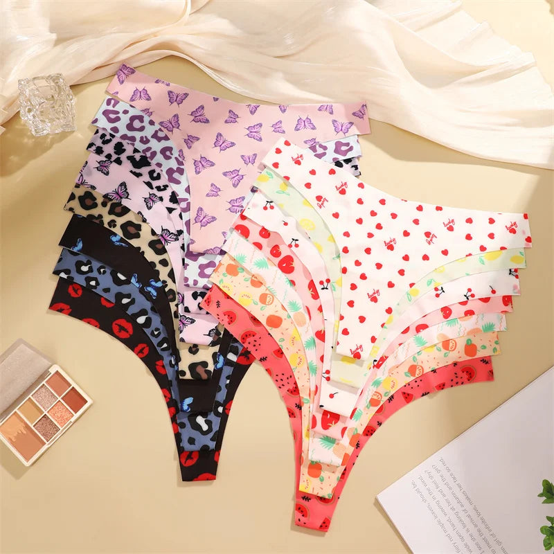 All Of Me Damen-Unterwäsche 2025 - 3er-Set Ice Silk nahtlose Strings Leopard & Schmetterling Print
