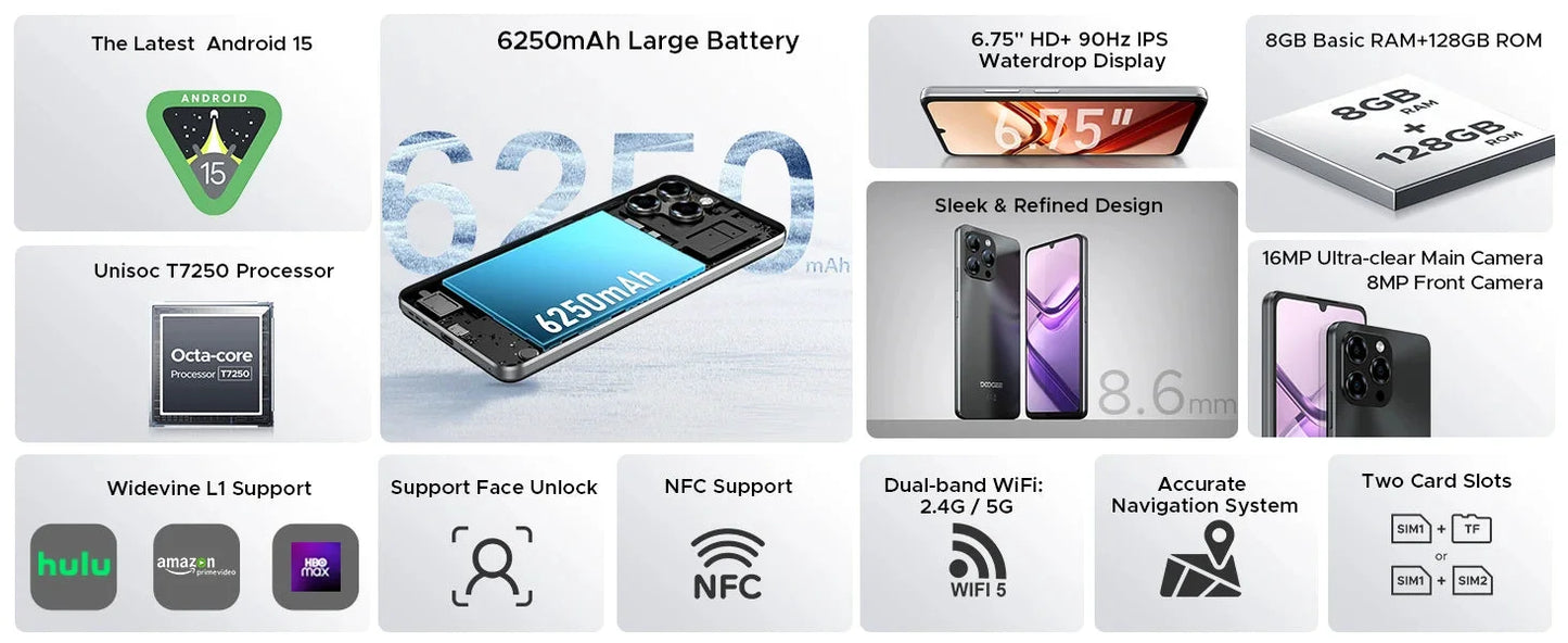 DOOGEE Note 58 Großer Akku - 6250mAh 6,75 Zoll 90 Hz by Golden Bridge Store