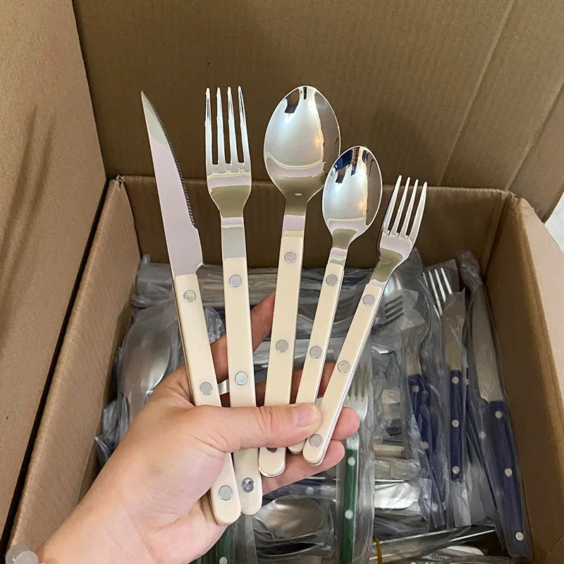 Fashion Korea Style Cutlery Set 18/10 Stainless Steel Creativity Gift Flatware Colorful Handle 304 Knife Fork Spoon