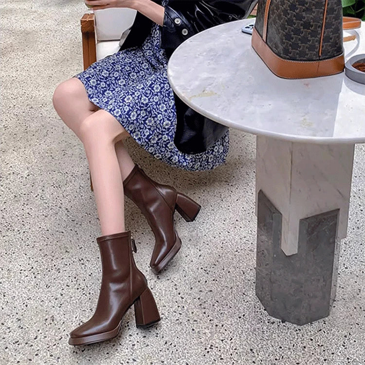 Ohmmayby Vintage Square Toe Damen Stiefeletten Mit Reißverschluss Hinten - Größe EU 37-41, Absatzhöhe 5-8 cm, Knöchelhöhe