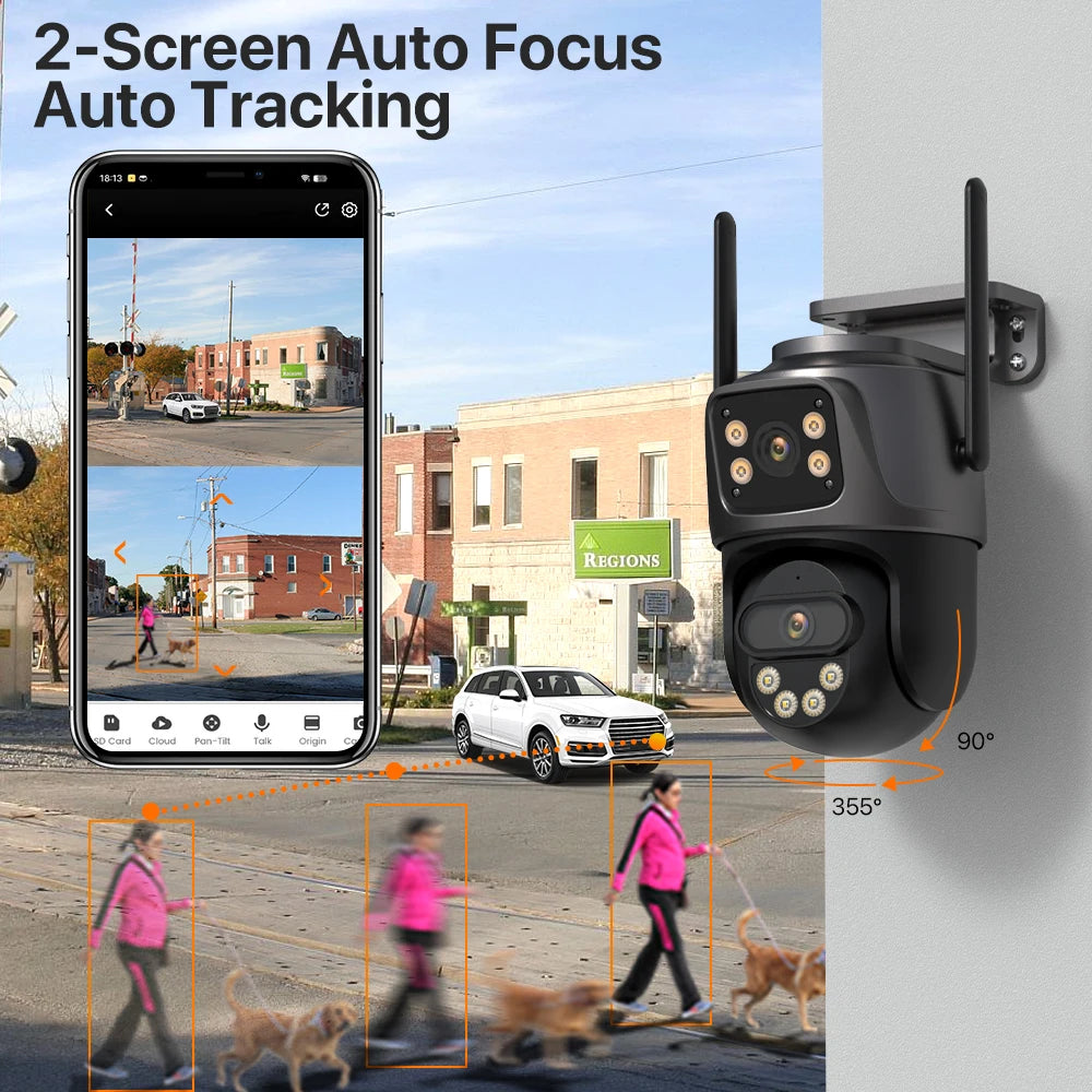 Dreilinsen-PTZ-IP-Kamera 6K HD Outdoor 8x Zoom WiFi Sicherheitskamera 4K 8MP Dual Screen Auto Tracking Wireless Video CCTV iCsee