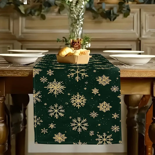 1pc Festive Christmas Table Runner Golden Snowflakes Indoor and Outdoor Dining Parties New Year'S and Holiday Decorations