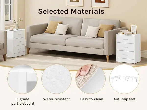 WOLTU 2 Teile/satz Nachttisch Nachttisch 39x54x28cm Beistelltisch mit 3 Schubladen Moderner Aufbewahrungsschrank für Schlafzimmer Wohnzimmer by Golden Bridge Store