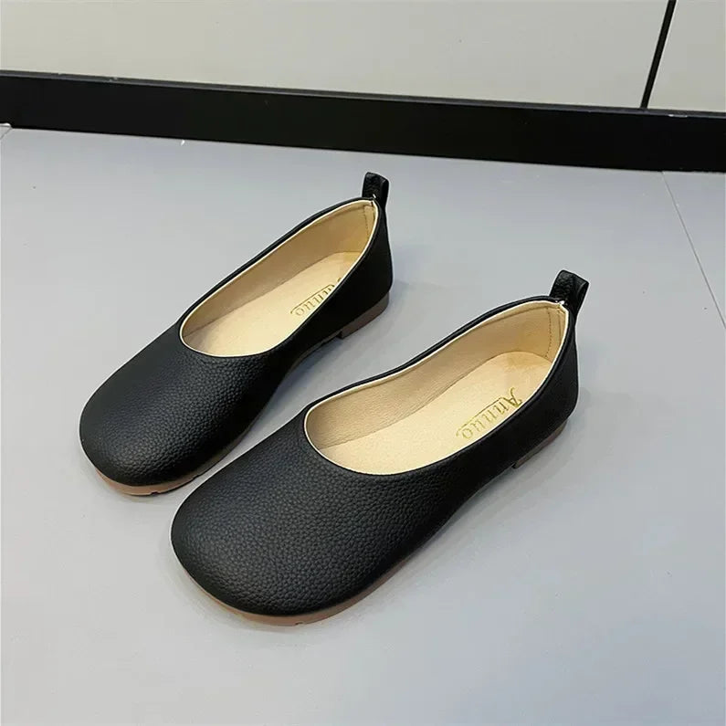 Damen Slip-on Leder Loafers 2025 - Frühling Herbst Mode Ballet Schuhe - Ladies Casual Runder Zeh Süße Flats Krankenschwester Sneakers
