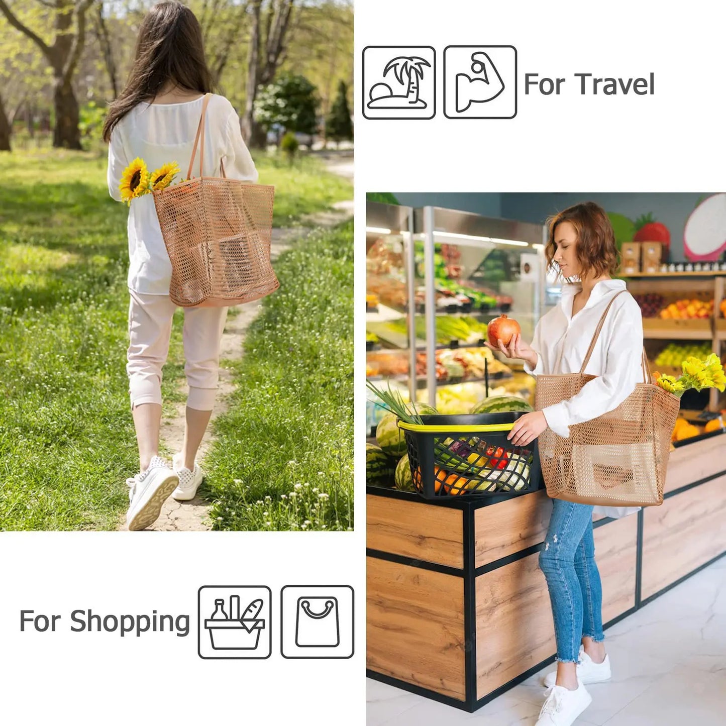 Women Swimming Beach Mesh Bag Ladies Shoulder Bag Large-capacity Travel Portable Storage Bag Multifunction Handbag