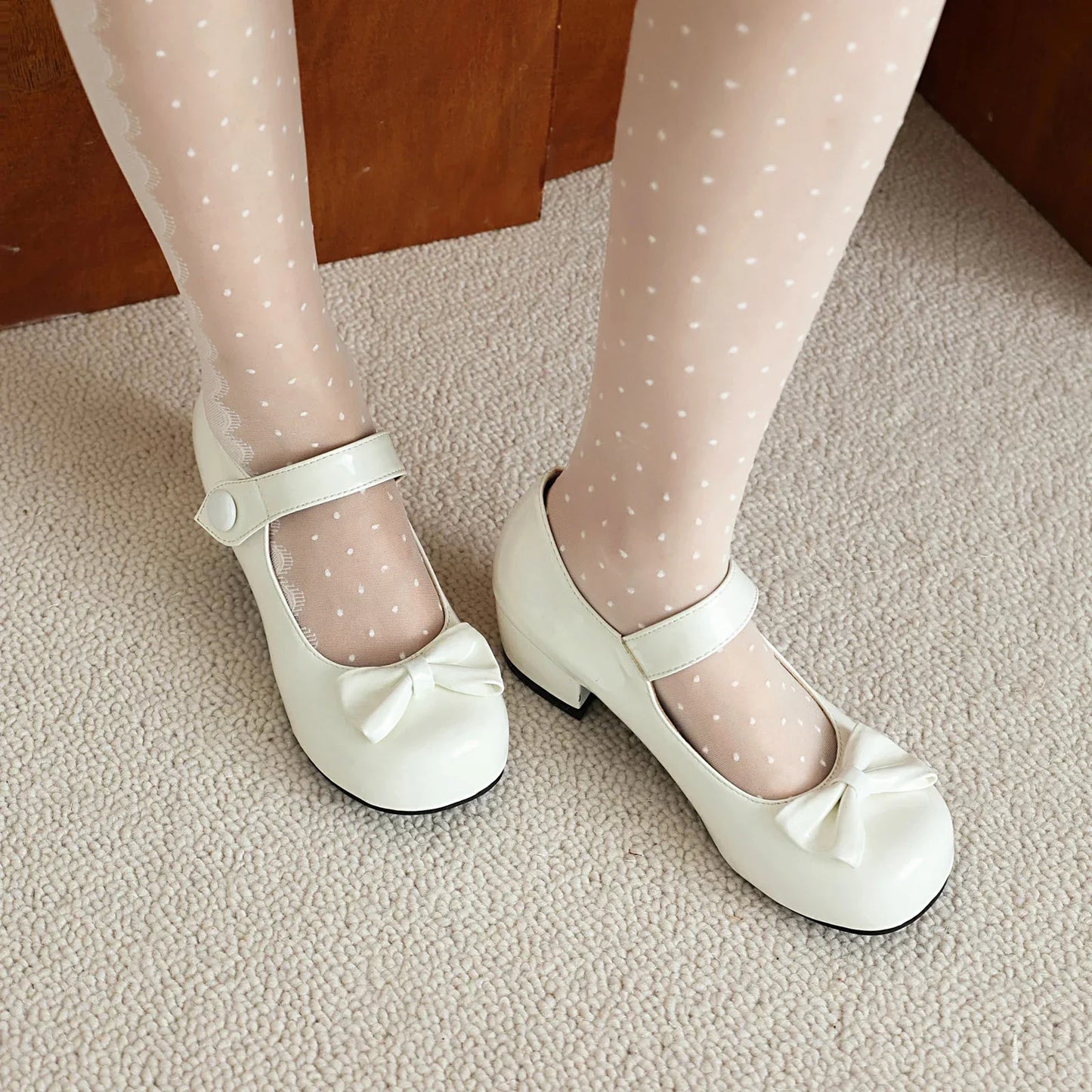 Frühling Mädchen Mary Jane Niedrige Absätze 2025 - Damen Schleife Party Platform Schuhe - Cosplay Lolita Schwarz Weiß Rot