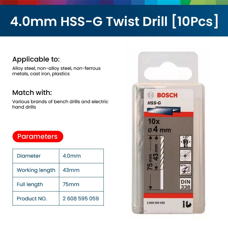 Bosch Metal Drill Bits Hss-G Straight Shank Twist Drill Bit Hole Cutter Power Tools for Metal Alloy Iron Drilling Metalworking