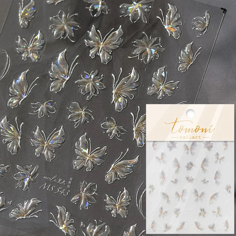 Shell Light Butterfly Nail Stickers High Quality Design Adhesive Stickers Nail Art Decoration Nail Supplies Decals Manicure Tool