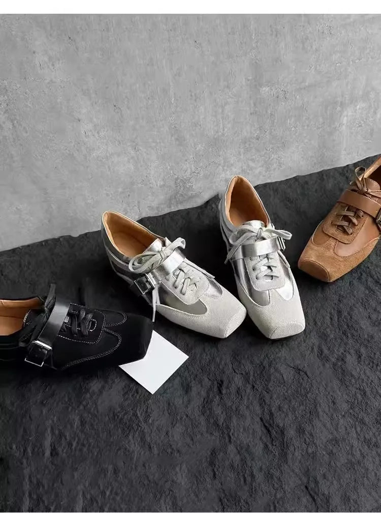 Flats Women's Sneakers Square Toe Casual Sports Shoes Brand Designer 2025 Fashion Loafers Summer Shoes New Zapatillas De Mujer