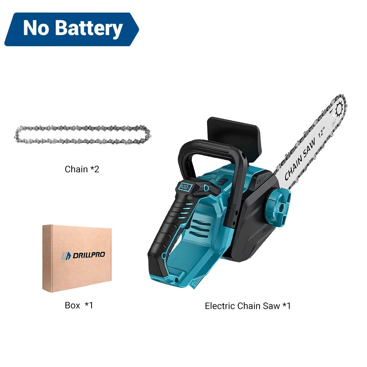 DRILLPRO Akku-Kettensäge Bürstenlos - 12-Zoll, 1200 W, 2.5 Ah by Golden Bridge Store