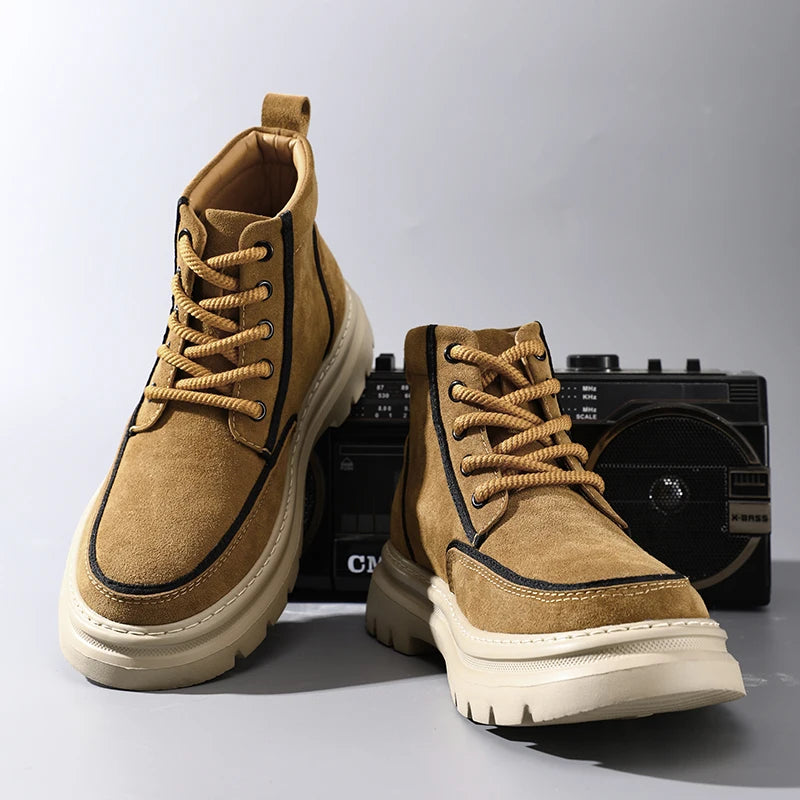 Ghete de exterior din piele Chobenjoe, croială confortabilă - Material: Piele, Închidere: Cu șireturi