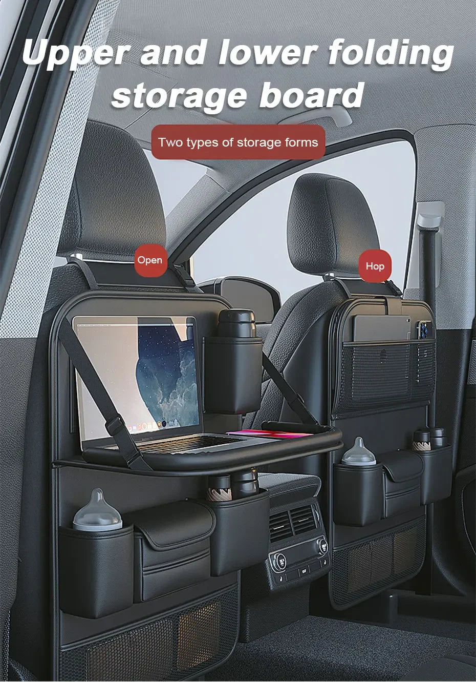 Car Seat Storage Bag Auto Back Seat Back Organizer with Foldable Table Tray PU Leather Tablet Holder Tissue Box Car Accessories