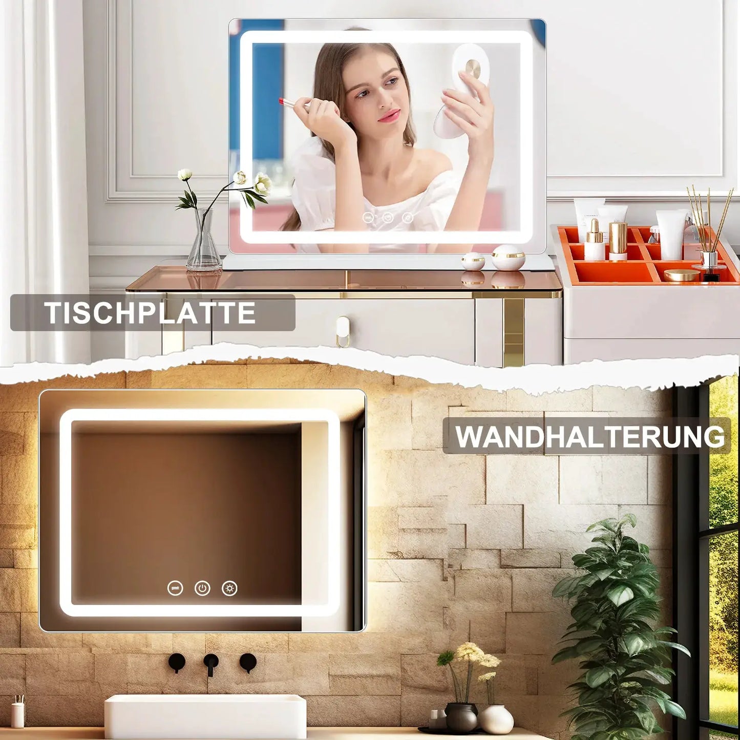 Schminkspiegel - Vierseitige LED Beleuchtung, Touchsteuerung, 80 cm