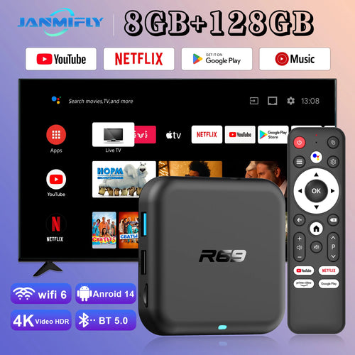 Janmifly R69-1 4K Android TV Box - 6 GB RAM 128 GB ROM 5V 2A