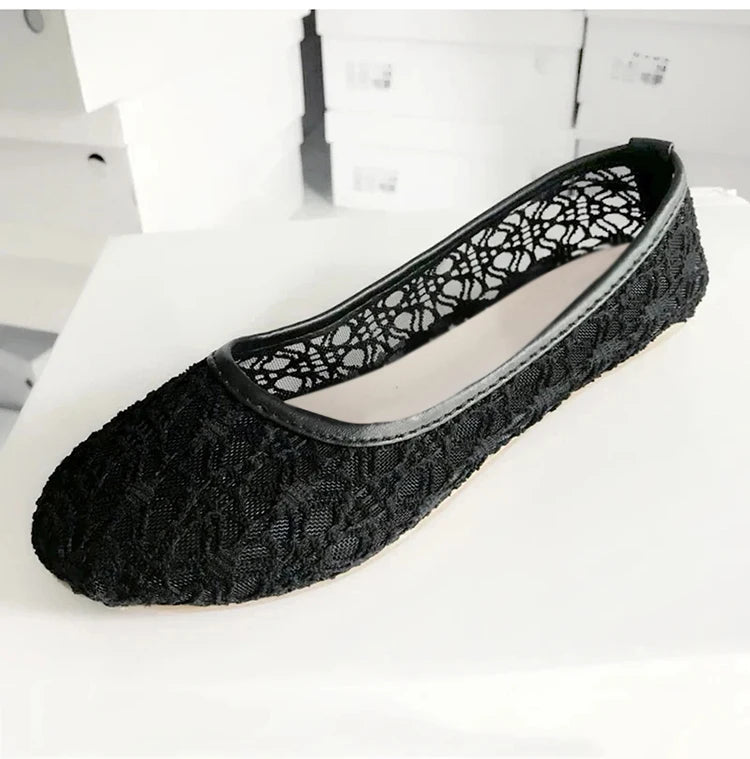 Damen Ballerinas mit Schleife - Flache Slip-On Schuhe - Cut-Out Design Atmungsaktive Casual Flats