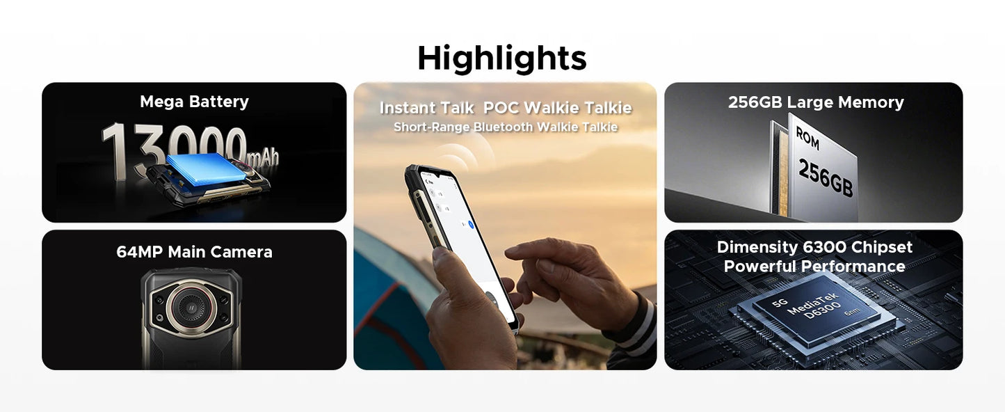 DOOGEE Fire 7 Ultra 5G Robustes Smartphone - 13000 mAh, 33 W, 6,6 Zoll