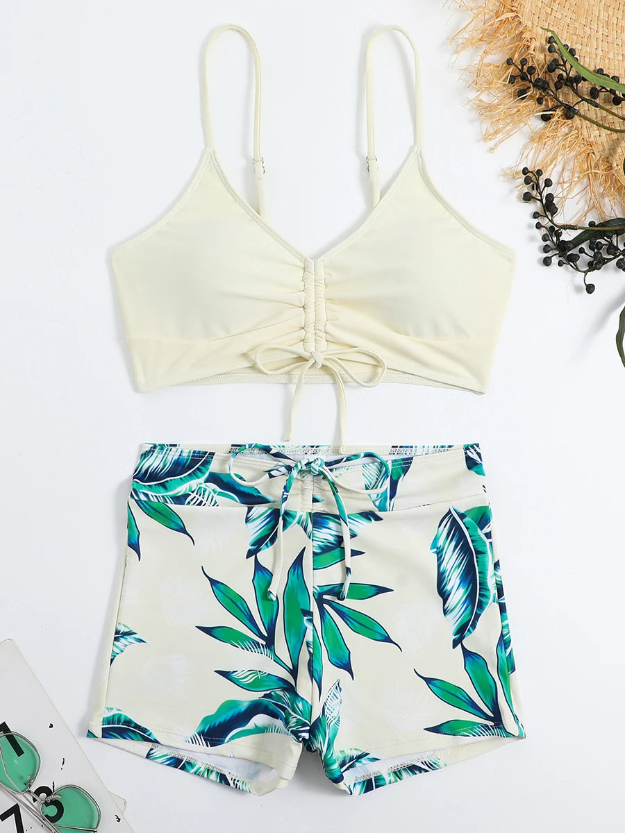 Damen Bikini 2025 - Hochtailliger Drawstring Front Shorts Bikinis für Frauen