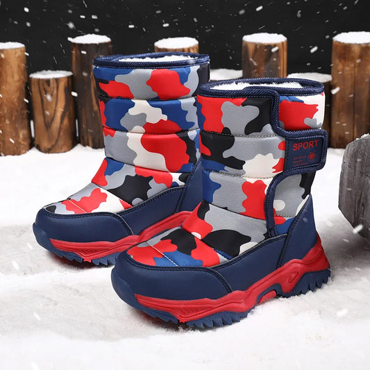 Kinder Schnee Stiefel Jungen Warme Winter Schuhe Outdoor Wanderschuhe Camouflage Komfortable Plattform Plüsch Sport Jungen Stiefel