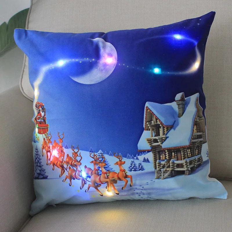 Cartoon Christmas Pillow Covers 18x18 inch LED Xmas Throw Pillows with Lights Christmas Decoration for Home Xmas Decor Kids Room