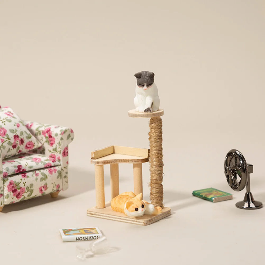 Miniatur Realistisch Mini Holz Katzen Baum 2025 - Modell Dekorativ Mini Haus - Pet Room Möbel Layout Prop Cat Supplies Kratzer Home