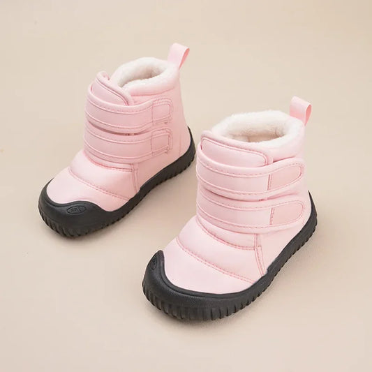 Kinder Schneeschuhe Jungen Baumwoll schuhe wasserdicht einfache britische Stil Kinder Plüsch warme Winters tiefel Klett verschluss Mädchen Stiefel