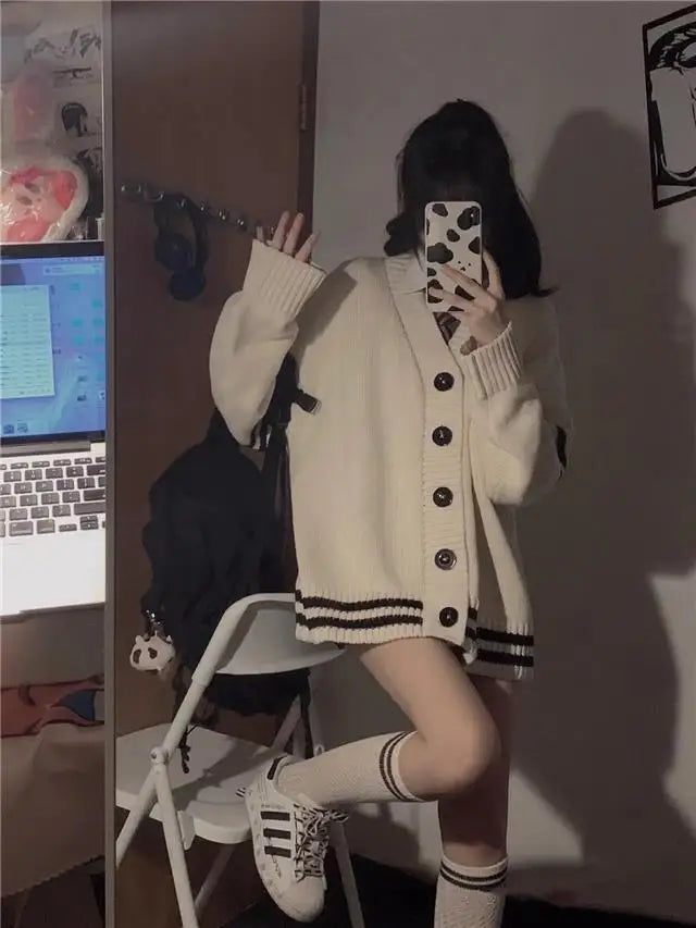 Altayskiy Cardigan Beig Patchwork Korea Stil Lovely Cozy - Regular Länge Gewicht 120–220 g/m² Knopfverschluss