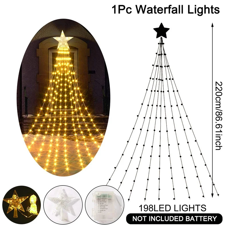 Choice XD2409 Weihnachtsstern Wasserfall-Lichterkette - 198 LEDs 2,2m