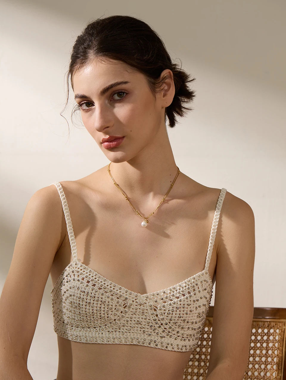 Yhpup Elegant imitație de perle din oțel inoxidabil rotund mărgele lanț colier pandantiv pentru femei culoare auriu-argint bijuterii coreene