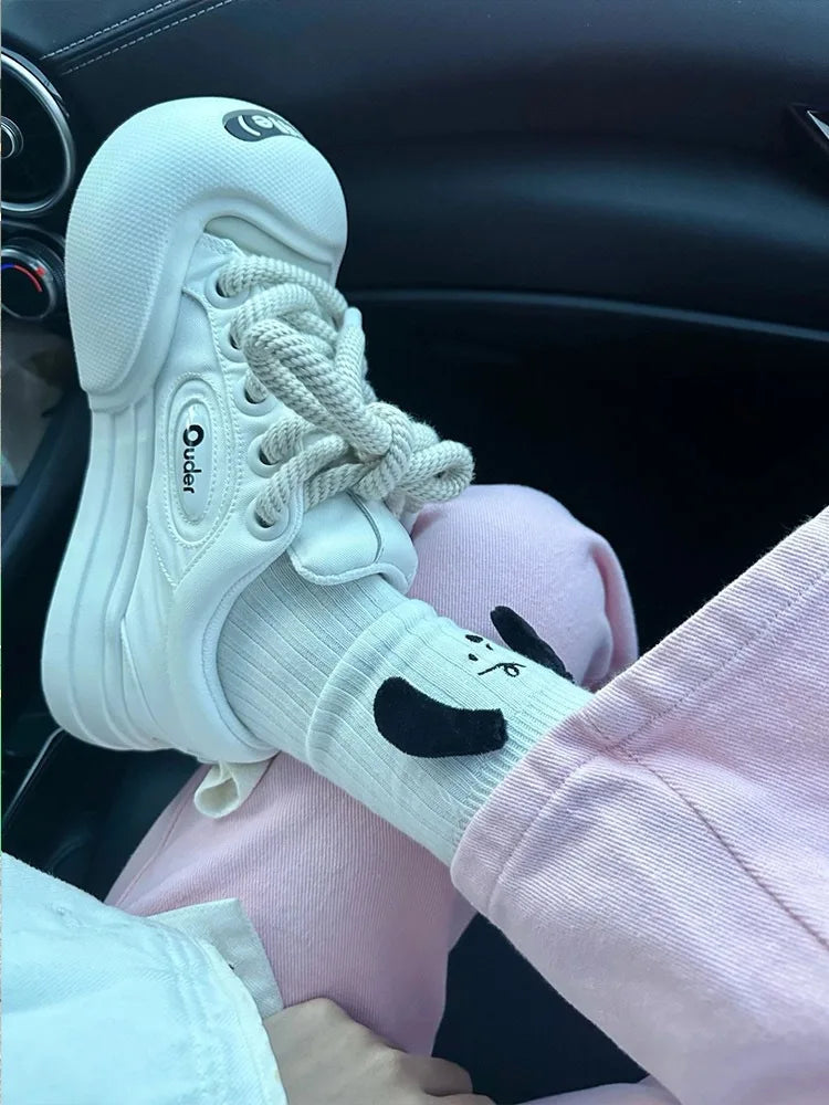 Women Platform Sneakers Leather Casual Ladies Chunky Shoes 2023 White Woman High Black Fashion Brand Thick Soled Wedge Sneakers