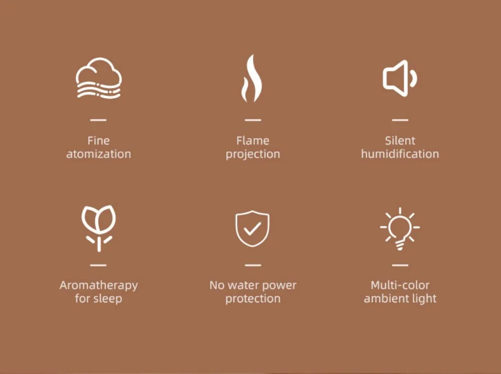 Humidifier Flame Aromatherapy Diffuser Can Add Essential Oils 7 Colours Flame Diffuser Timing Protection USB Desktop Humidifier