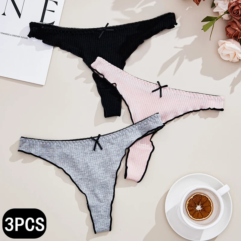 Damen-Unterwäsche 2025: 3er-Set Baumwoll-Strings tief sitzend einfarbig - Elegante Tangas Fashion Casual Comfort Fit